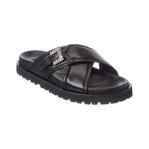 Sergio Rossi Twenty Buckle Leather Sandal, Black